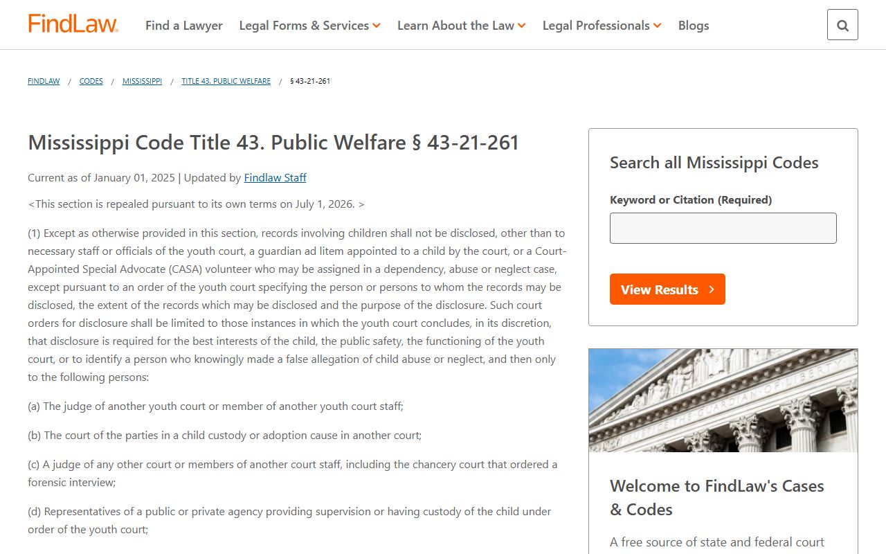 Lafayette County arrest charge records and Mississippi youth court disclosure statute