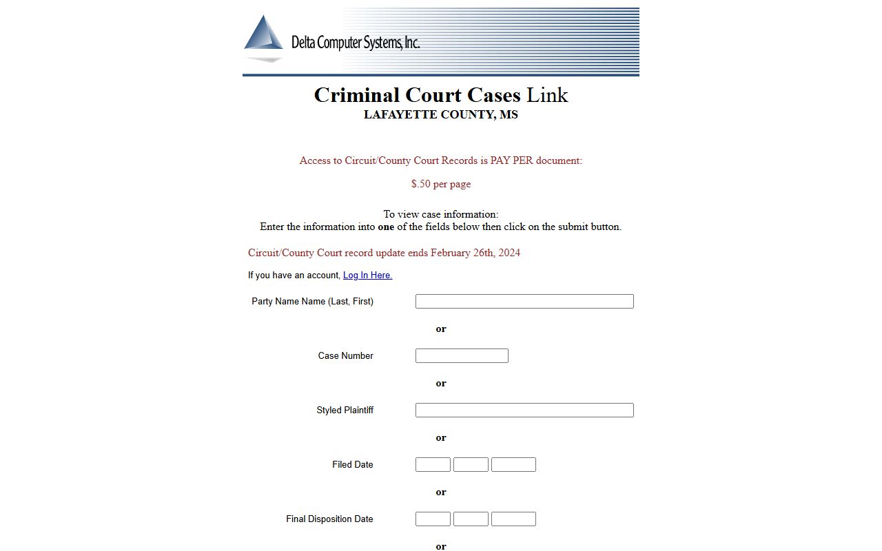 Lafayette County Circuit and County Court records search on Delta Computer Systems