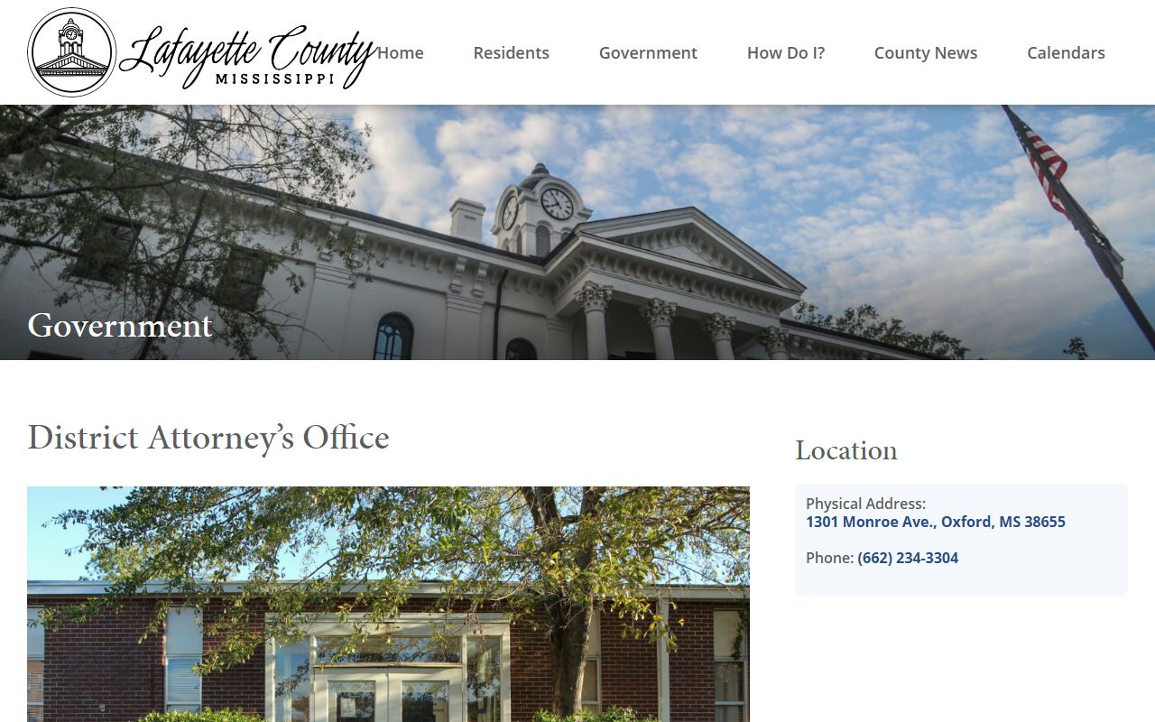 Lafayette County criminal court records District Attorney Oxford office facility page