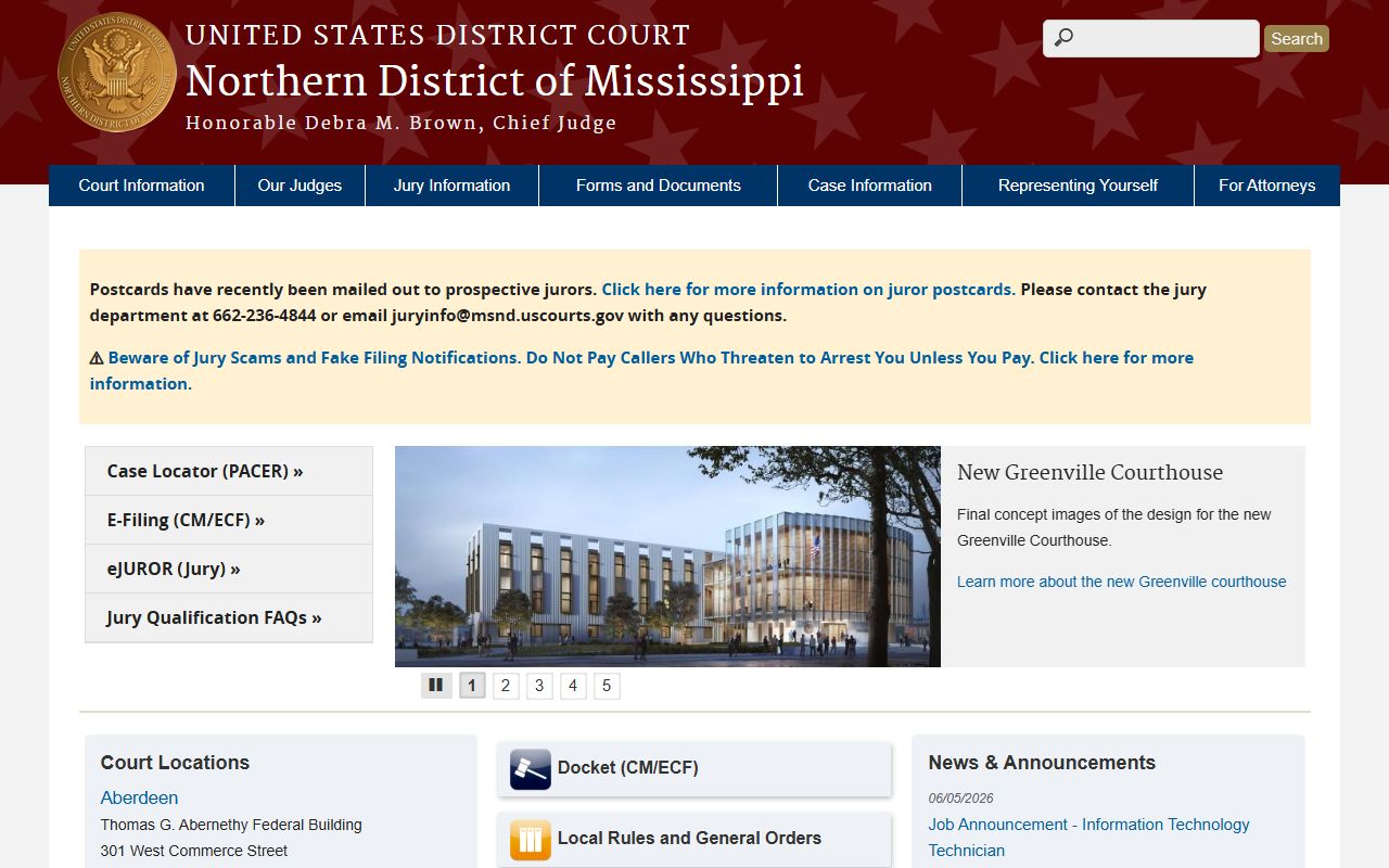 Lafayette County criminal court records Northern District of Mississippi federal court homepage