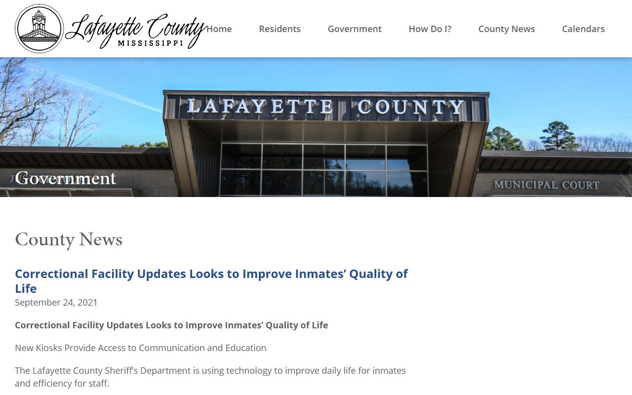 Lafayette County detention center correctional facility updates for inmate commissary and communication