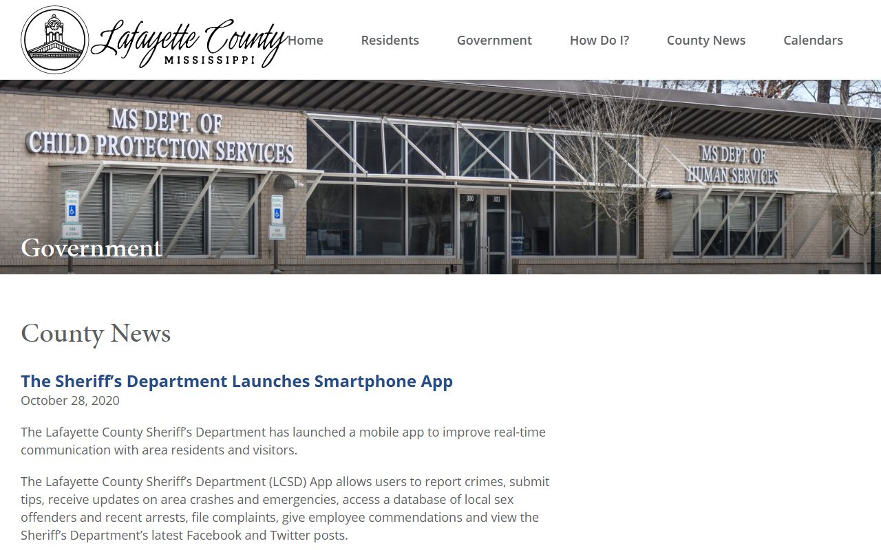 Lafayette County Sheriff's Department mobile app county announcement for inmate records and public safety