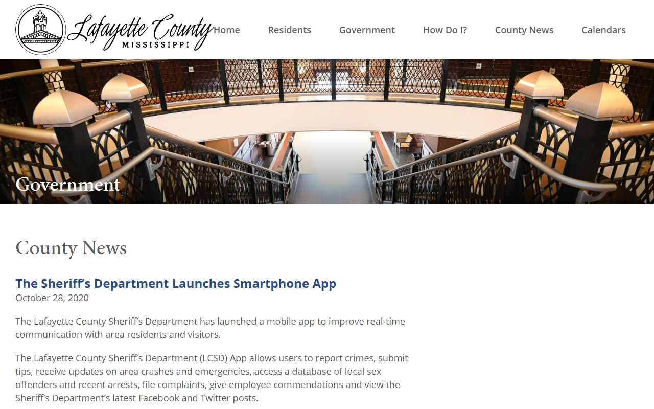 Lafayette County Sheriff's Department smartphone app announcement for tips and warrant news