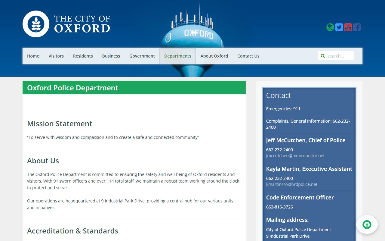 Lafayette County Oxford Police Department warrant and records page