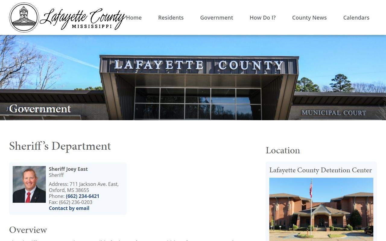 Lafayette County Sheriff's Department warrant and jail records page