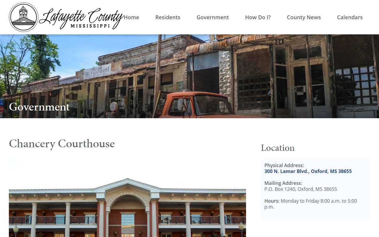 Lafayette County Chancery Courthouse building for divorce and probate records
