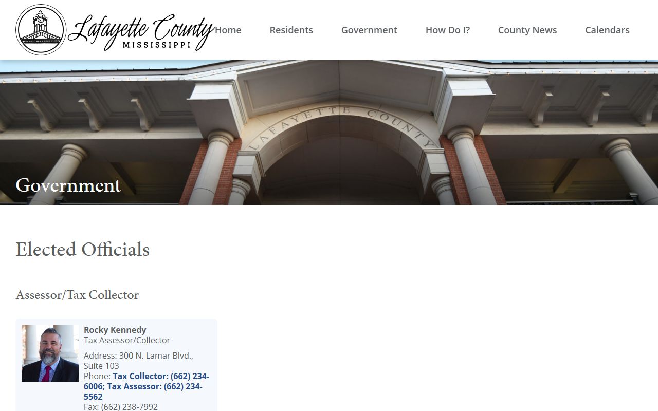 Lafayette County elected officials page listing court clerks and contacts