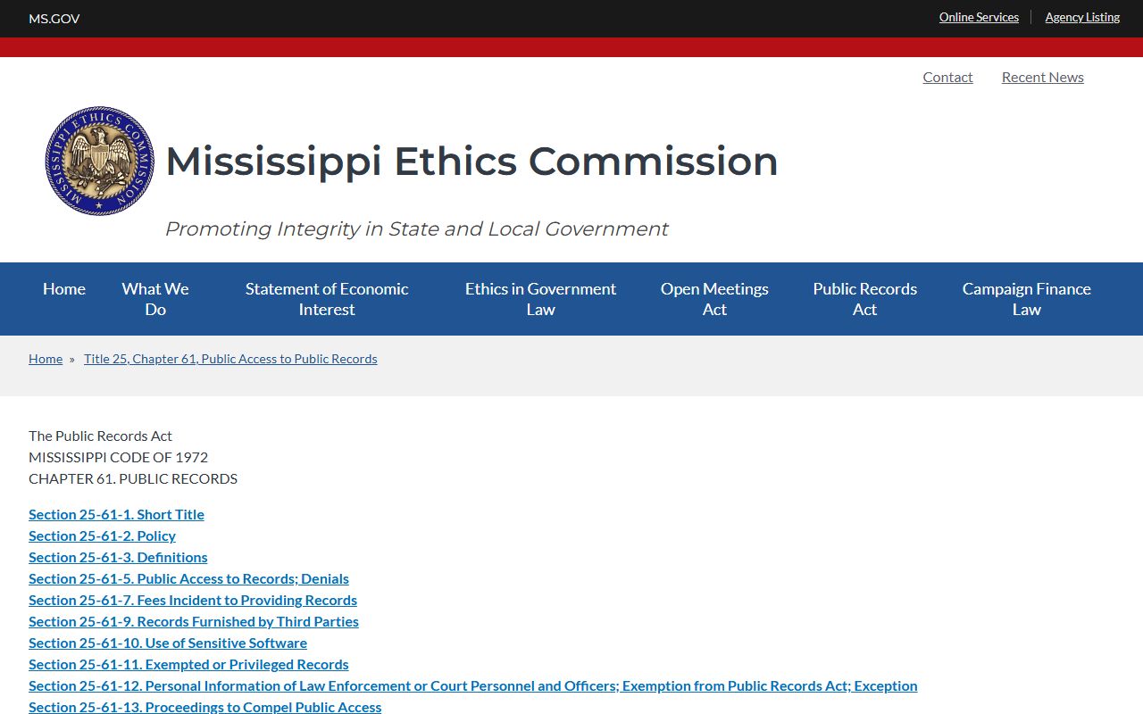 Mississippi Public Records Act overview affecting Lafayette County court records